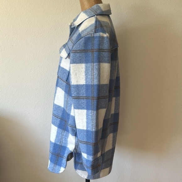 J Crew sz S navy hooded Long Line Short Jacket in white blue brown shacket VGUC - Picture 6 of 11